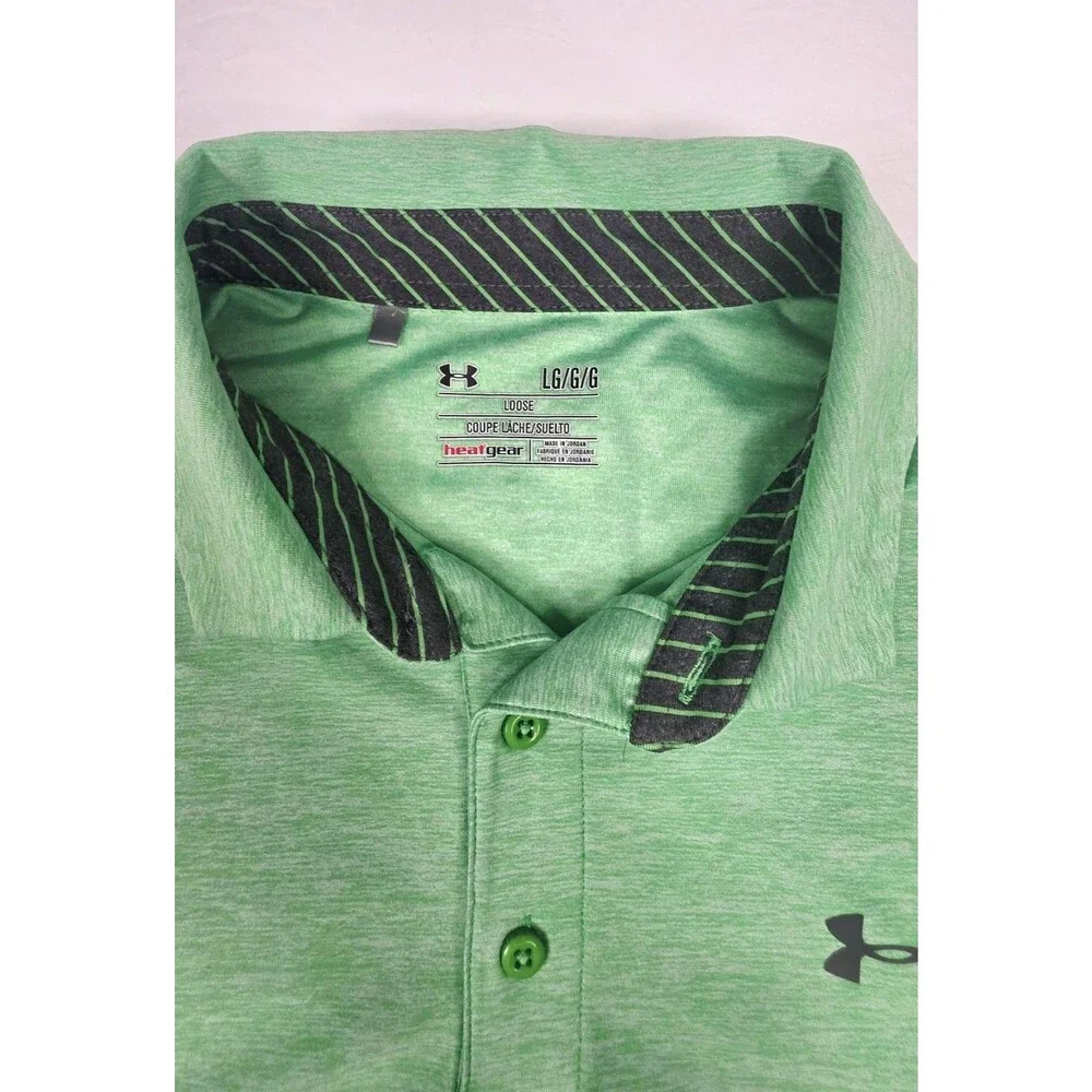 Under Armour Polo Shirt Mens Large Heather Green HeatGear Loose Fit Golf Top